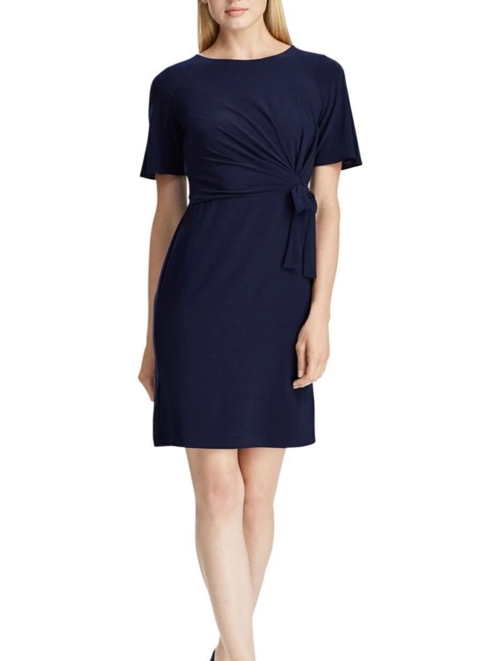 American Living Navy Side-Knot Short Sleeve Shift Dress - size 4